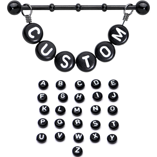 Handmade Custom Black Personalized Name Dangle Industrial Barbell 40mm