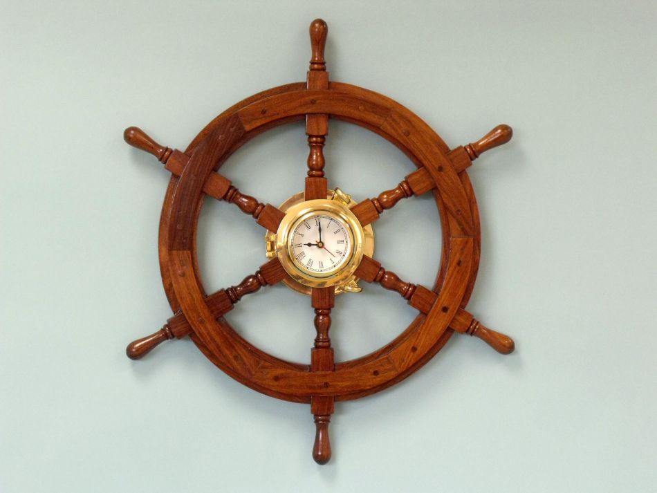 Deluxe Class Wood And Brass Ship Wheel Clock 24""