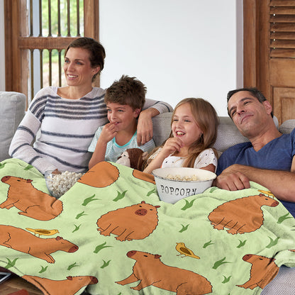 1 Pce Of Flannel Bird And Capybara Combined Pattern Soft And Fluffy Multifunctional Outdoor Beach Camping Living Room Sofa Office Nap Printed Blanket