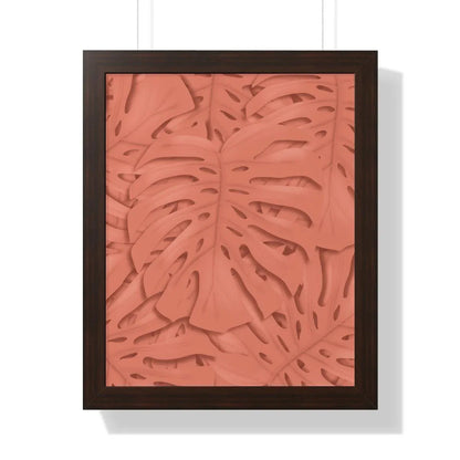Coral Monstera Framed Print – Botanical Wall Art
