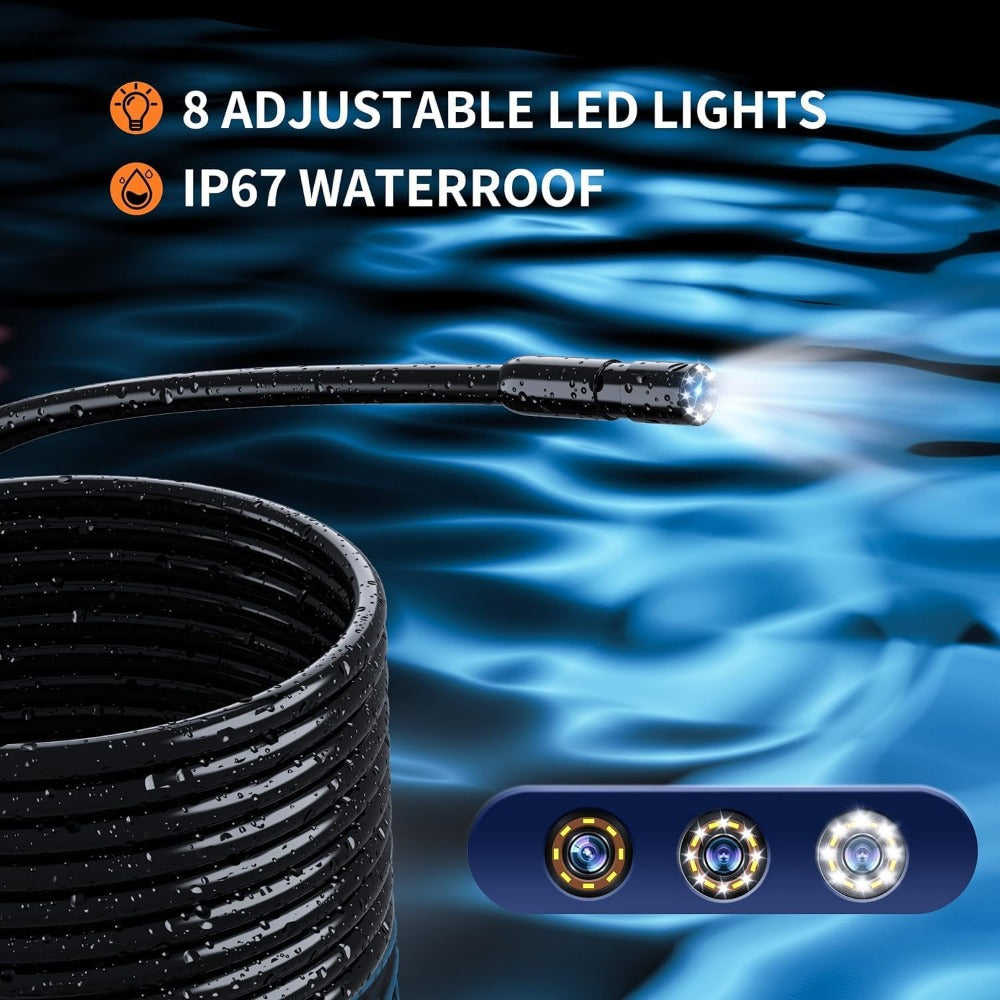 Endoscope Rechargeable Wire Cam w/ 8 LED Light 4.3" Screen 1080PHD 16ft.