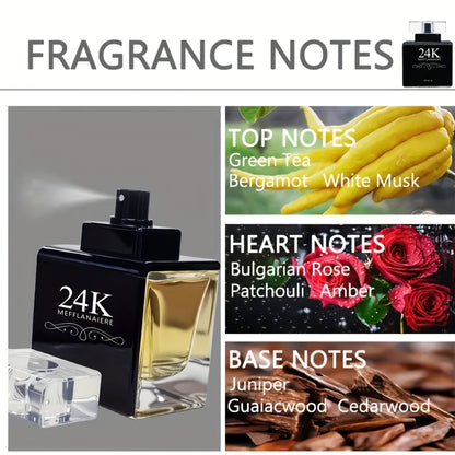 24K Men'S Cologne Parfum - Long-Lasting Woody Fresh Scent, Elegant with Golden & 24K Label - Portable Travel-Friendly Luxury Fragrance for Dates, Parties, Birthdays - Ideal Gift for Men, Sensitive Light Safe, 1.0fl.oz /, Date