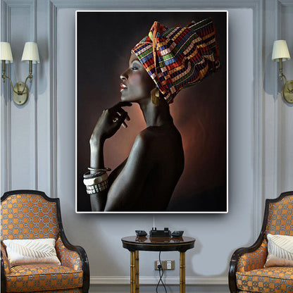 African Art Black Girl Silver Jewelry Canvas Painting Art Poster