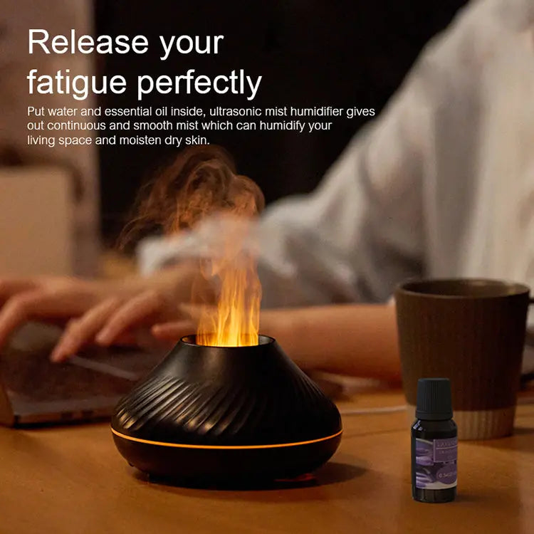 RGB Flame Aroma Diffuser & Volcanic Humidifier - 130ml Essential Oil Mist Maker