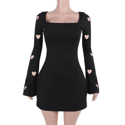 Slim-fit Knitted Love Burning Flower Long Sleeve Dress