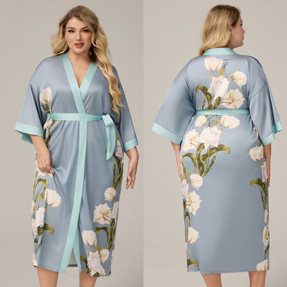 Womens Luxe Satin Robe - Lightweight Imitation Silk Loungewear & Sleepwear