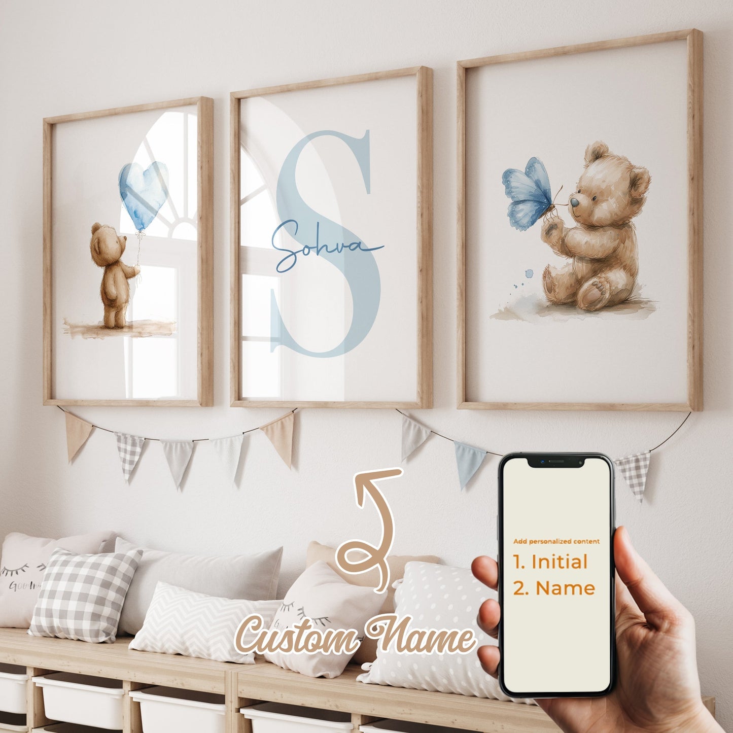 Cute Watercolor Little Bear Cartoon Art Canvas Painting