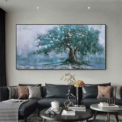 Large Handpainted Palette Knife Green Big Tree Oil Painting On Canvas Modern Abstract Landscape Art Poster Wall Pictures Home Decor