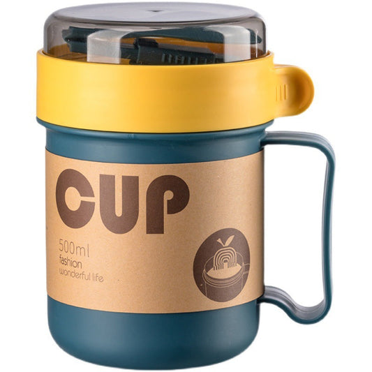 Student Breakfast Milk  With Lid Spoon Portable Water Cup