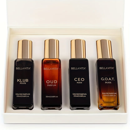 Bella Vita Luxury Long Lasting Perfume Gift Set for Man | 4x0.68oz | Gifts for Men | Woody, Citrusy, Oud, Premium Fragrance Scent | KLUB, OUD, CEO, G.O.A.T