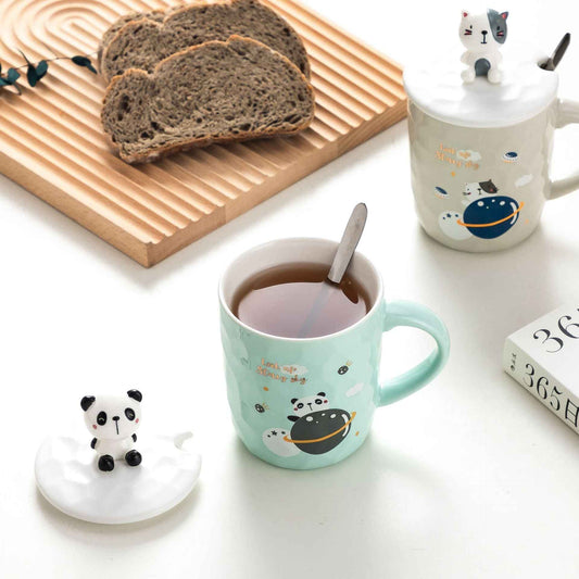 Three-dimensional Ceramic Cup With Lid Spoon