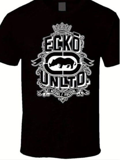 Mens Black Cotton T Shirt Rhino Crown Graphic Print Short Sleeve Hip Hop Streetwear For Casual Daily Wear