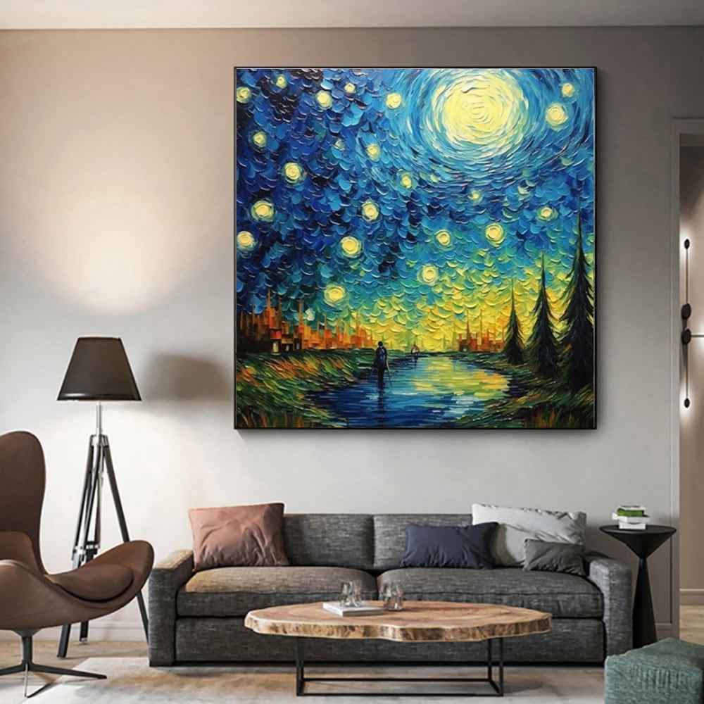 Famous Artist Starry Sky Landscape Picture Oil Painting On Canvas Handmade Modern Abstract Wall Art Living Room Home Decor Rolled Frameless Unstretched Painting