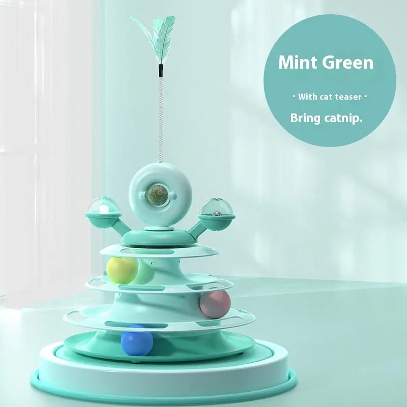Interactive Cat Tower Multi-Layer 4 Tier with Turntable Roller Toy