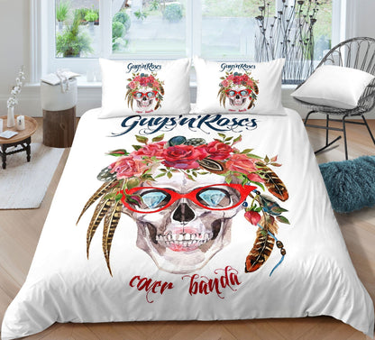 Fashion Skull 3D Digital Printing Skull Three-piece Set Bed Sheet Quilt Cover Pillowcase