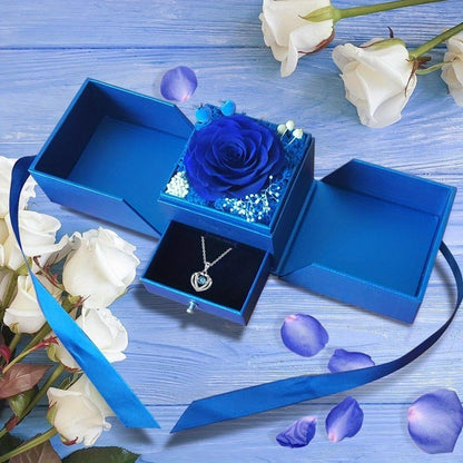Preserved Real Rose | Perfect Eternal Flowers Rose Gifts with Necklace for Mom, Girlfriend for Mother'S Day, Valentine's, Anniversary, Thanksgiving, or Christmas | Blue Color, Metal Material