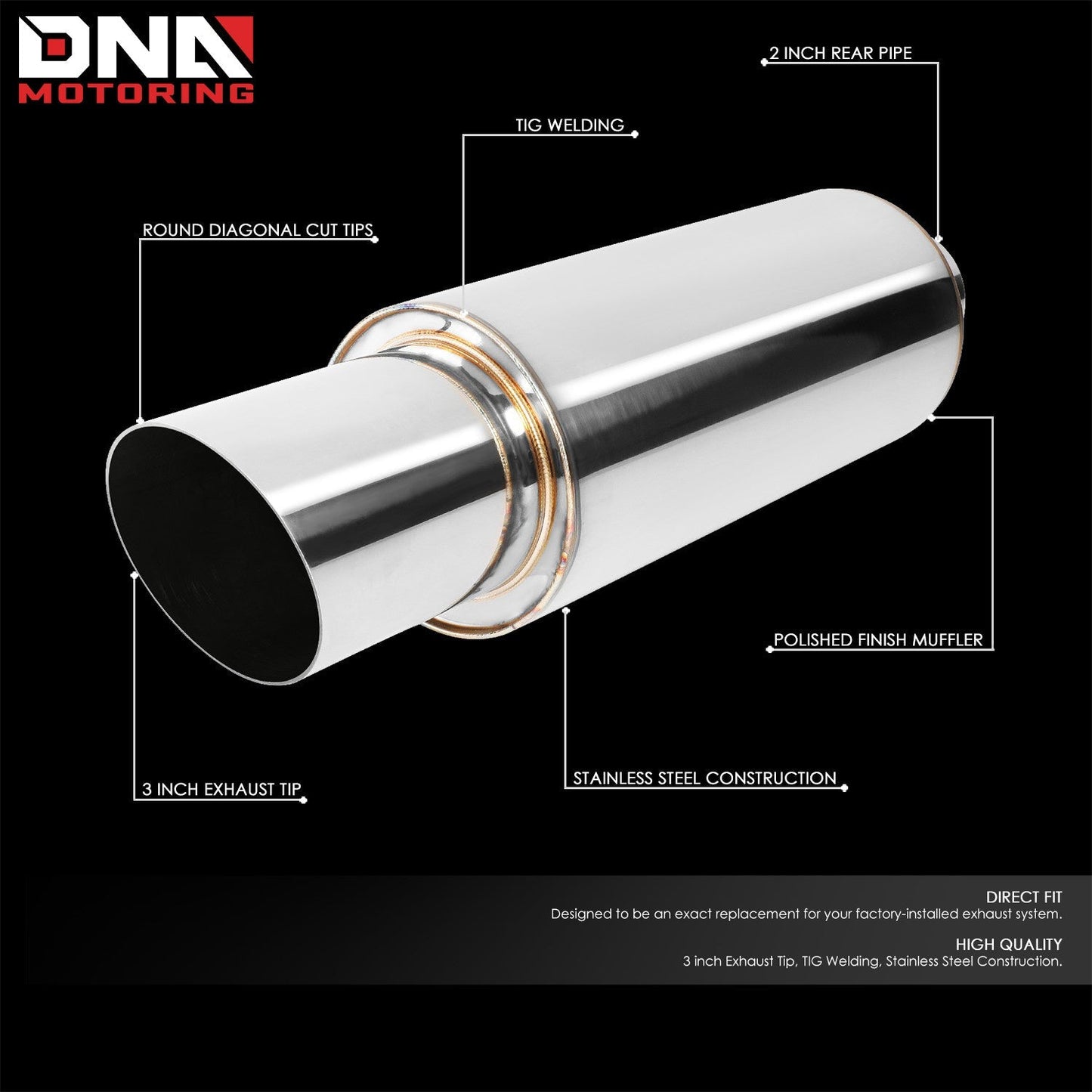 DNA MOTORING Stainless Steel Straight-Through Exhaust Muffler