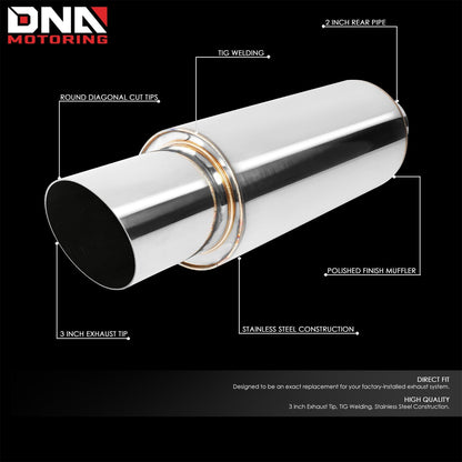 DNA MOTORING Stainless Steel Straight-Through Exhaust Muffler