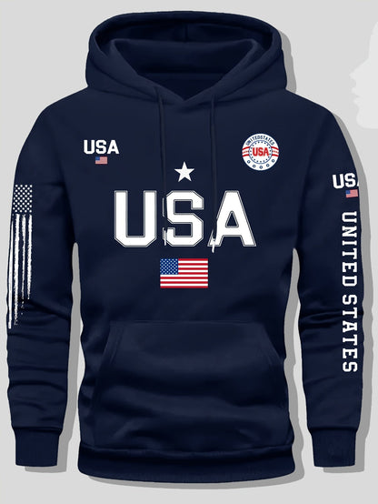 Fleece Hoodie Featuring a USA Flag Design