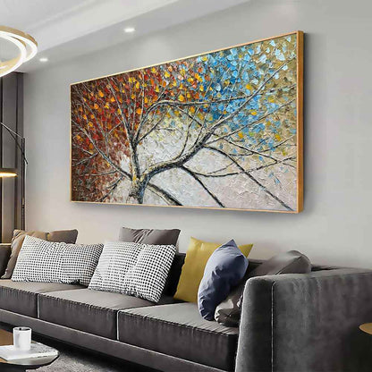 Large Handpainted Palette Knife Fortune Tree Oil Painting On Canvas Modern Abstract Landscape Art Poster Living Room Wall Pictures Home Decor