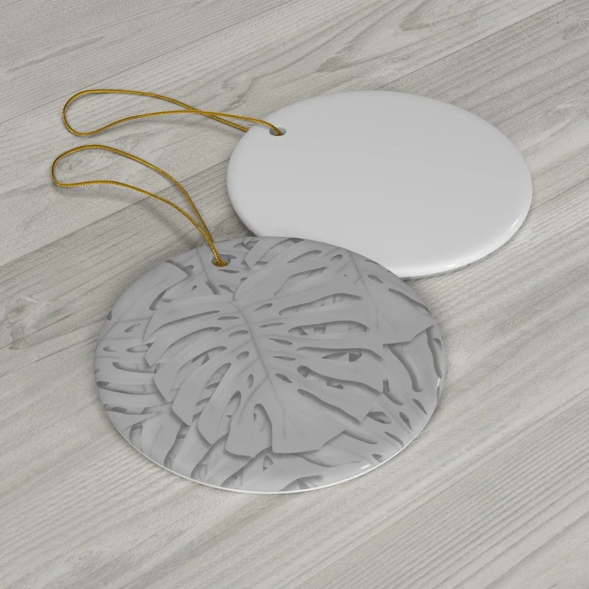 Gray Monstera Ceramic Ornament