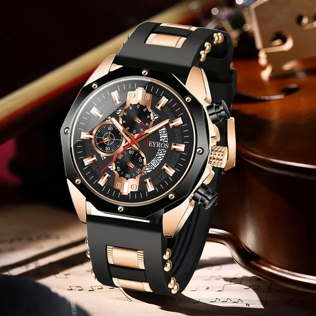 Men's Business Quartz Watch with Calendar | Durable Silicone Strap, Blue & Golden-Tone Business Casual Watch, Ideal Gift for Him