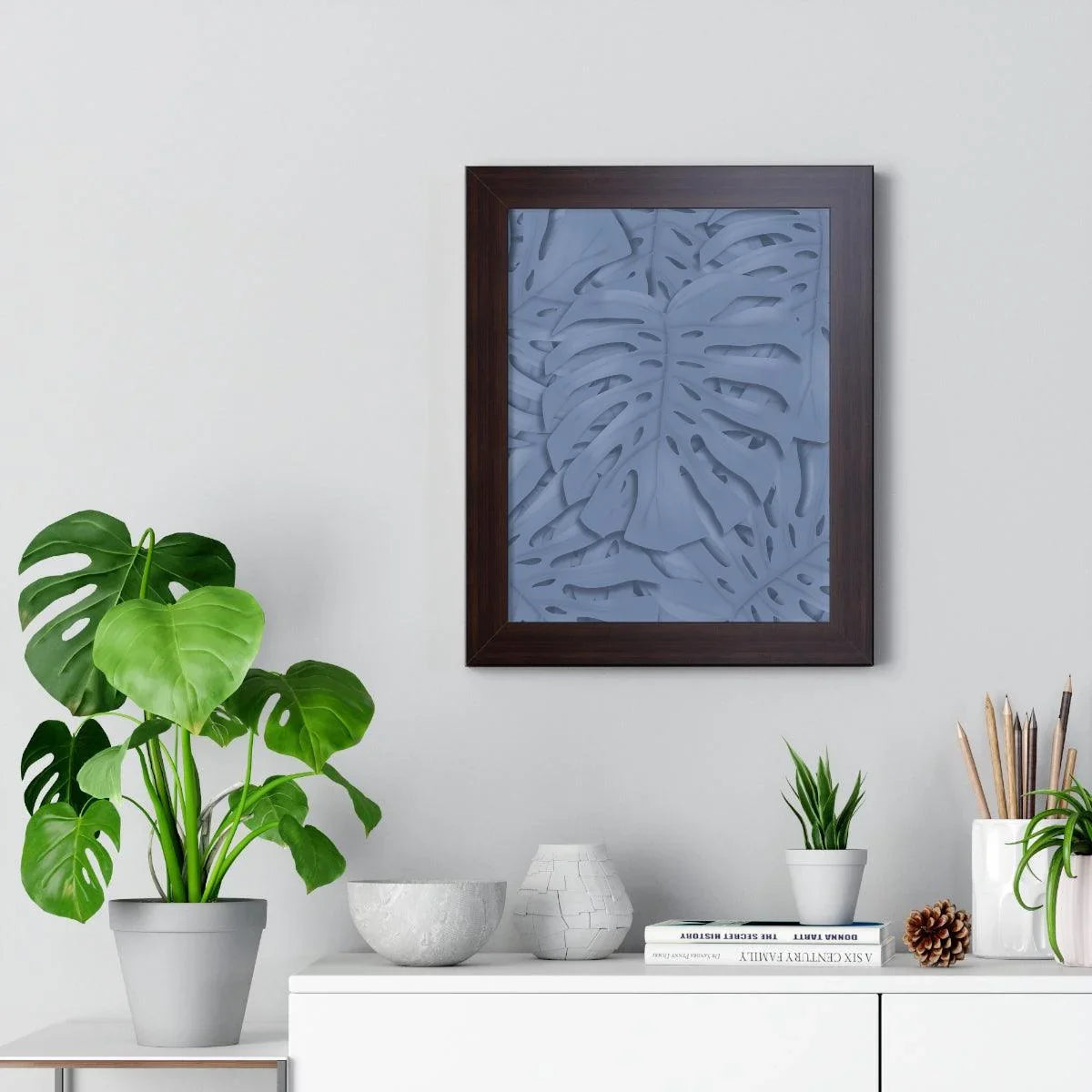Blue Monstera Framed Print – Botanical Wall Art
