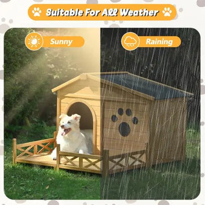 Outdoor Wooden Dog House with Porch & Asphalt Roof 48" Medium