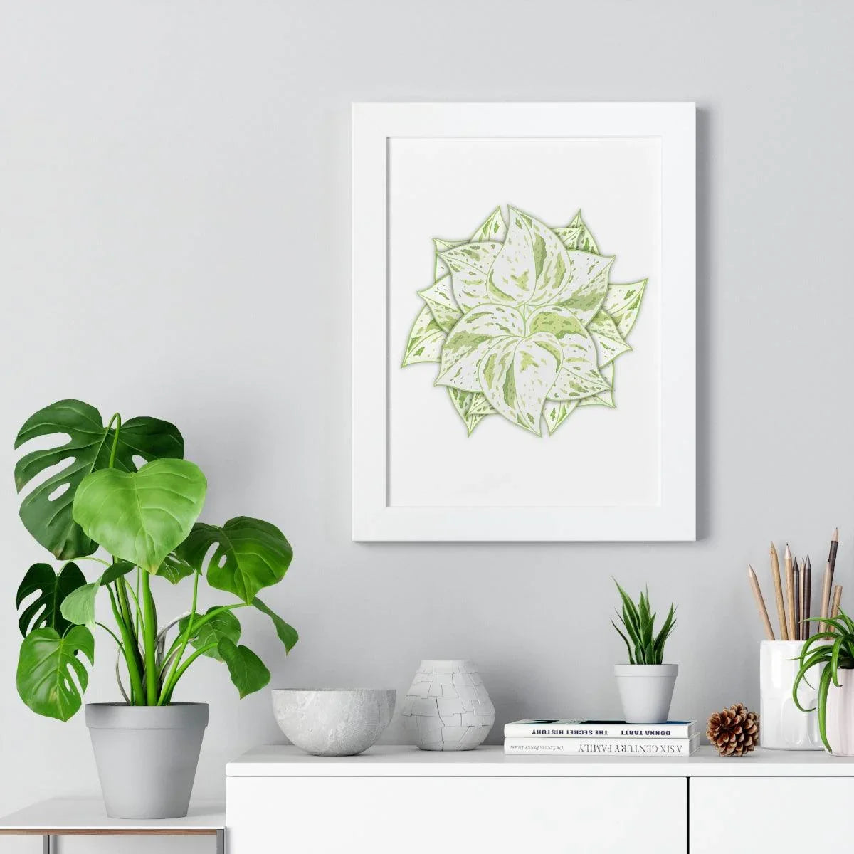 Snow Queen Pothos Framed Print – Botanical Wall Art