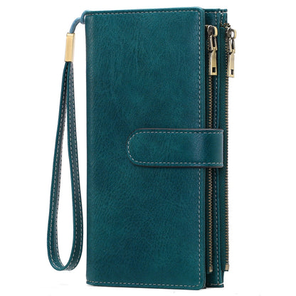 RFID Blocking Vintage Tri-fold Wallet - Multi-functional Oil Wax Leather Purse