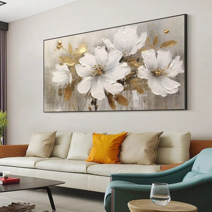Abstract Flower Oil Painting On Canvas Large Wall Art Minimalist Floral Art Handmade Painting White Modern Home Decor For Living Room