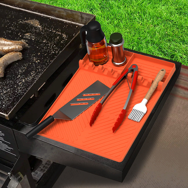 3 In 1 Grill Side Shelf Mat BBQ Grill Mat Tools Silicone Side Shelf Griddle Rest Roasting Pan Kitchen Counter