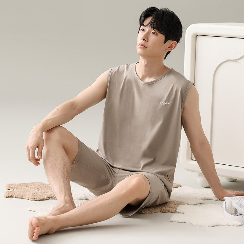 Men's Summer Sleeveless Tank Top And Shorts Casual Outerwear-Ready Loungewear Set