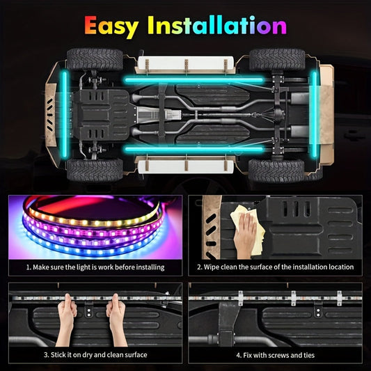 Car Lighting Kit, RGB Floor Lighting with Music Synchronization, Remote And App Control, Multiple Color Combinations, Remote Compatibility