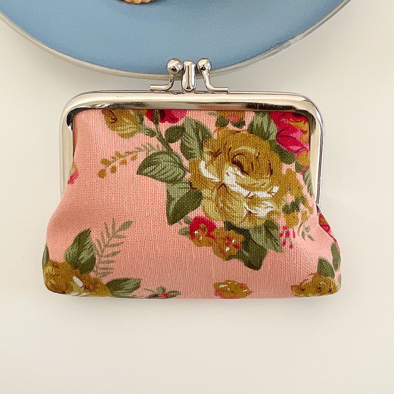 Retro Mini Canvas Coin Purse - Vintage Floral Plaid Small Zipper Wallet Organizer