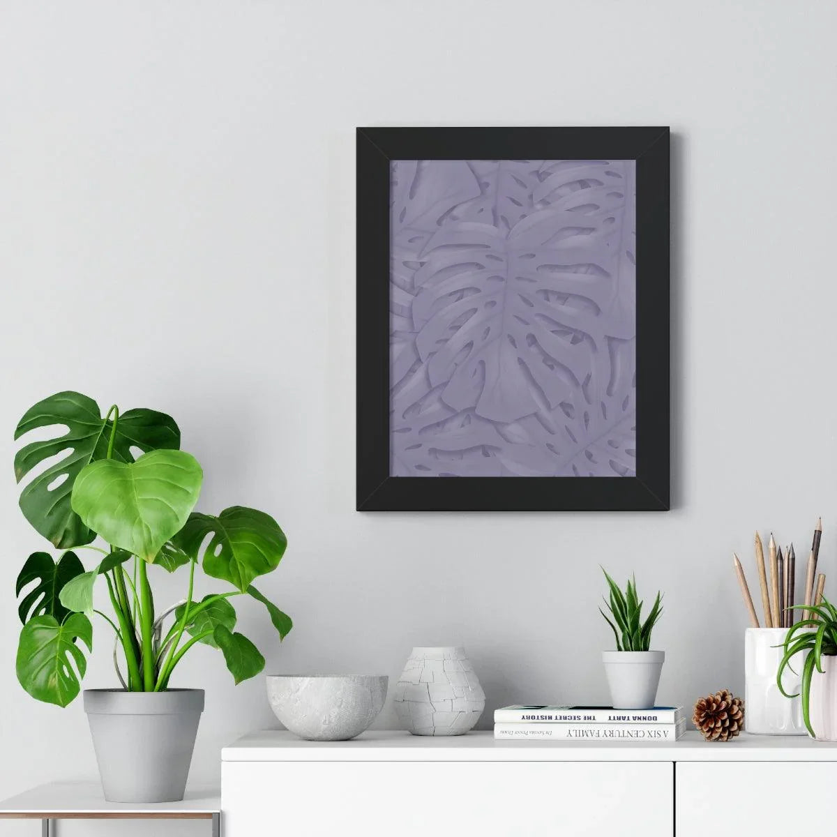 Violet Monstera Framed Print – Botanical Wall Art