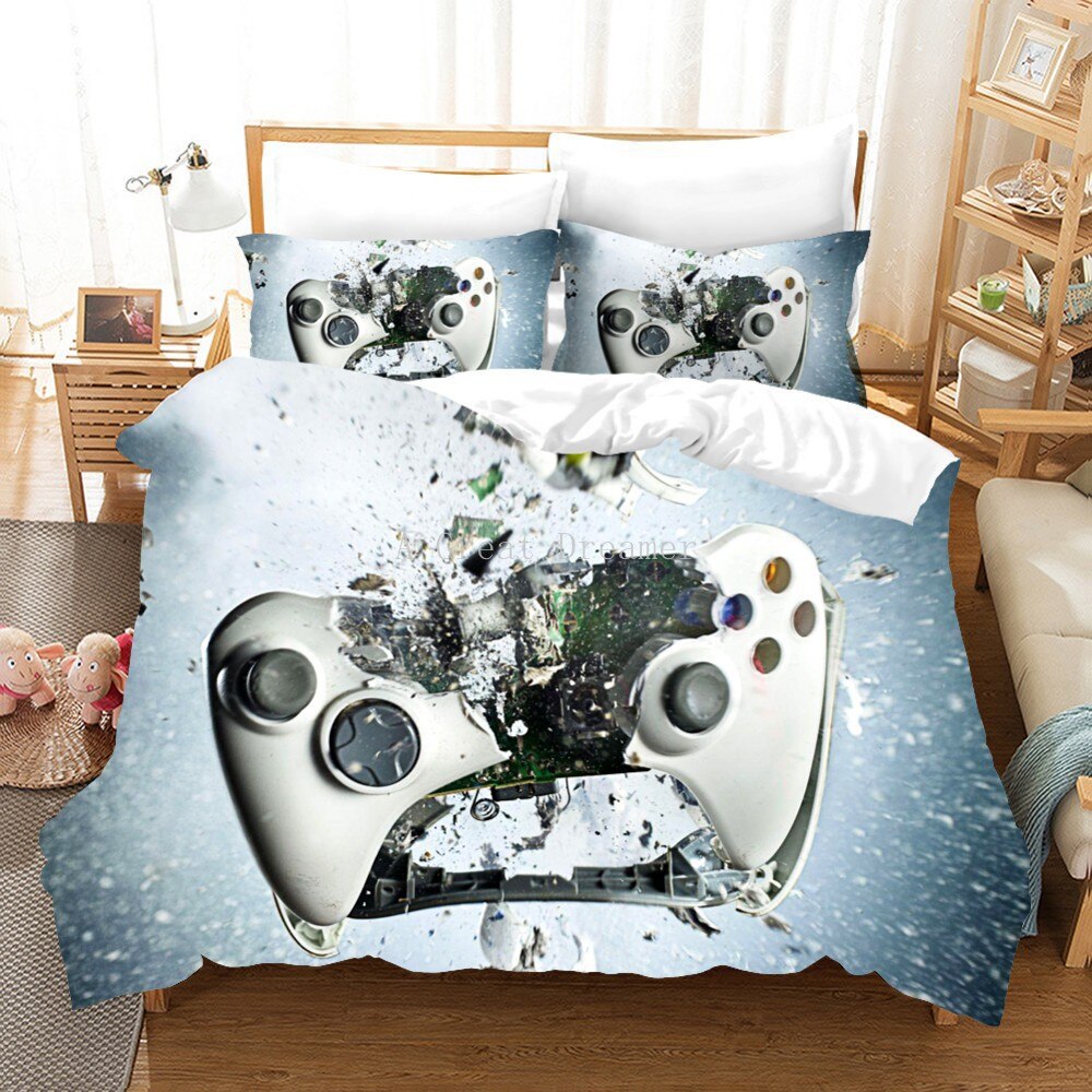 Digital 3D Game Controller Pattern Printed Bedding Three-Piece Set