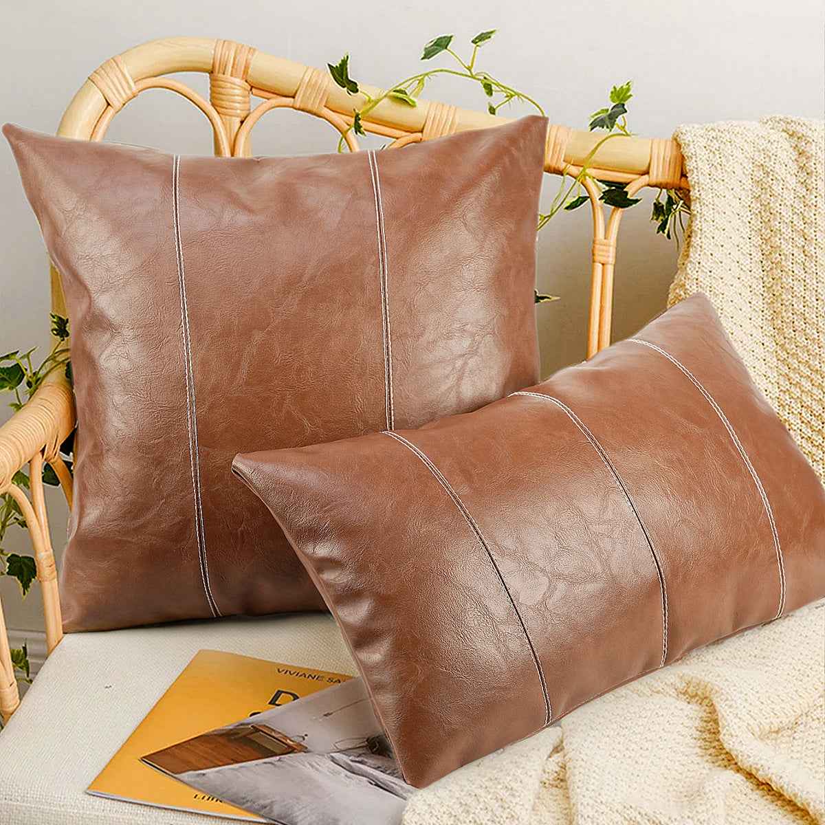 American Minimalist Pillowcase Stitching PU Leather Stitching Pillow Cover