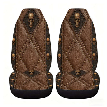 2pcs Brown Skull Car Seat Covers Suitable for Front Seats, High Back Design, Material, Suitable for Cars, SUVs and Trucks, Women's Car Accessories, Christmas Eve Scares, Halloween, Special Promotion Clearance.