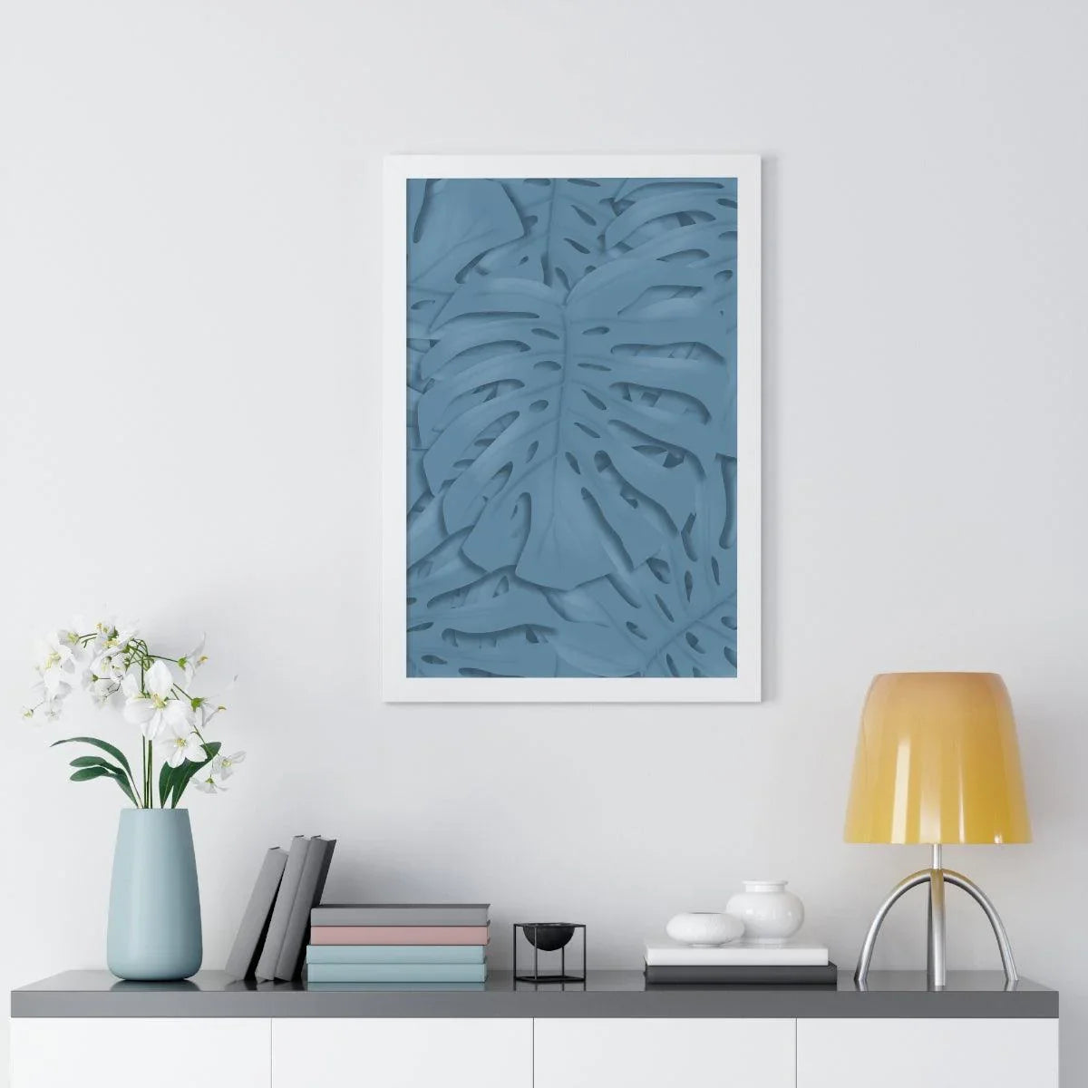 Cerulean Monstera Framed Print – Botanical Wall Art