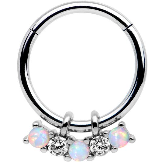 16G 3/8 White Synthetic Opal Dazzle Hinged Segment Ring