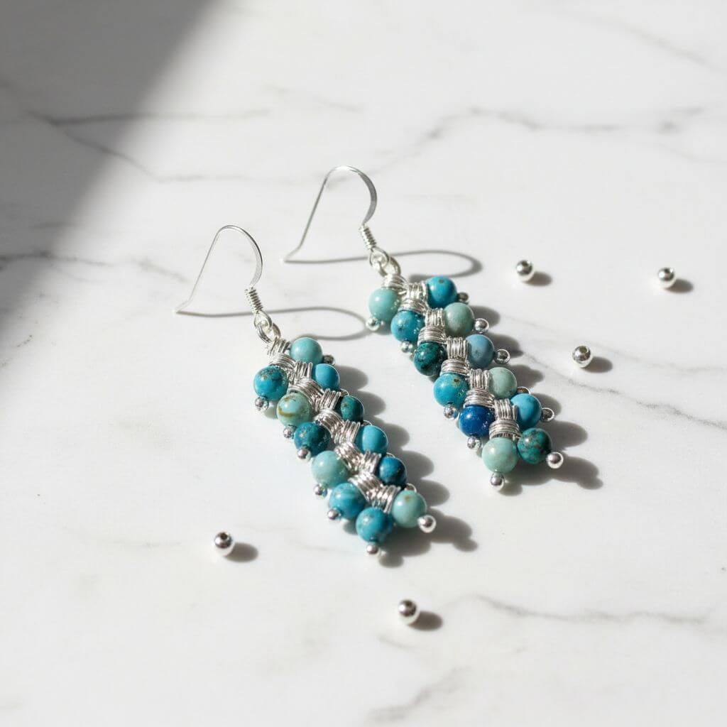 Seen On Jane The Virgin Silver Turquoise Wire Coil Earrings