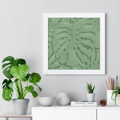 Sage Green Monstera Framed Print – Botanical Wall Art