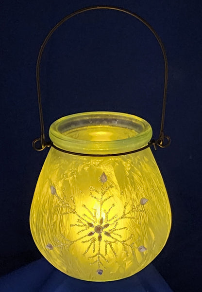 Glass Holiday Snowflake Luminaries - Blue - Set of 2