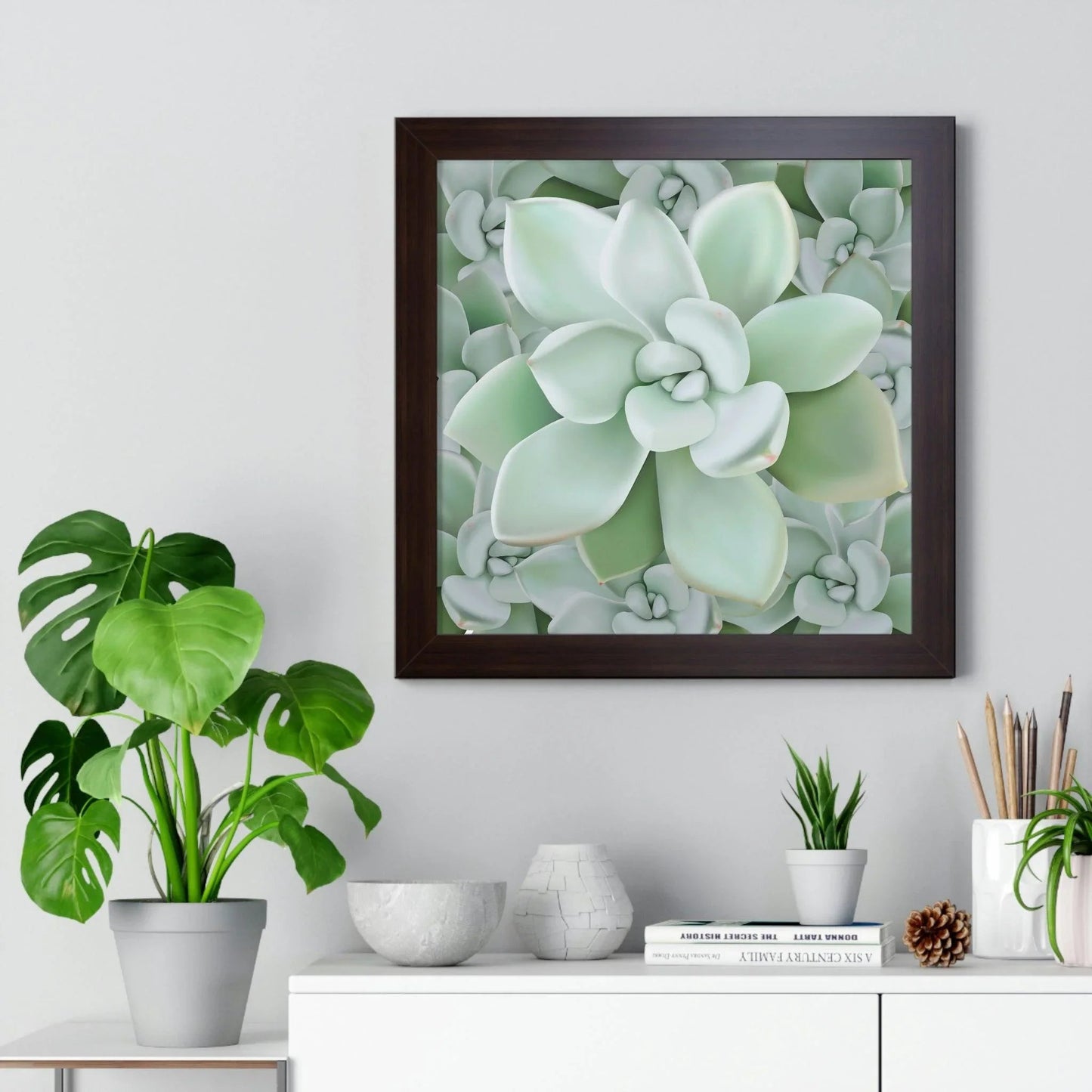 Pachyveria Haagei Succulent Pattern Framed Print – Botanical Wall Art