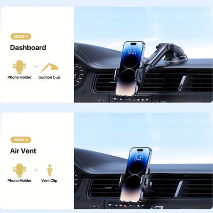 LOTUNY Car Phone Holder, Universal Hands-Free Phone Holders for Your Car, 3-in-1 Phone Mount for CarAir Vent Compatible with for iphone for samsung Google and All 4" to 7, 2" Phones