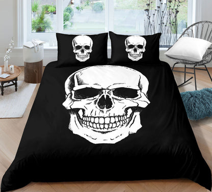 Fashion Skull 3D Digital Printing Skull Three-piece Set Bed Sheet Quilt Cover Pillowcase