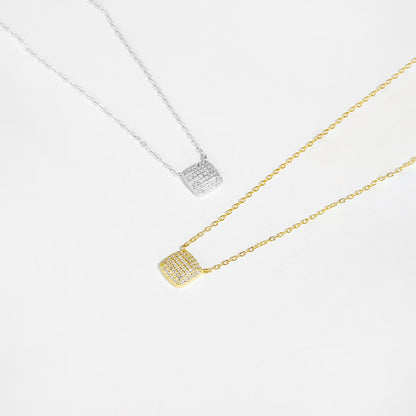 S925 Sterling Silver Square Stone Full Pave Pendant Necklace