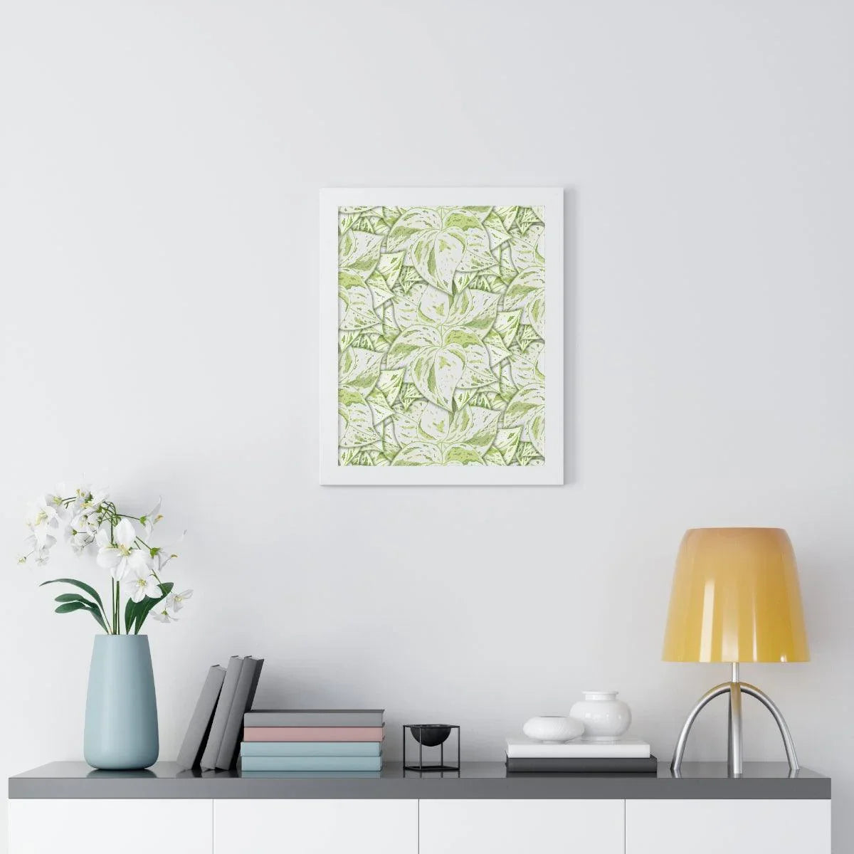 Snow Queen Pothos Pattern Framed Print – Botanical Wall Art