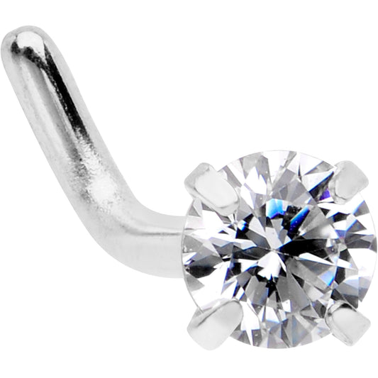 18G 1/4 Clear 3mm CZ Gem Steel L-Shape Nose Ring